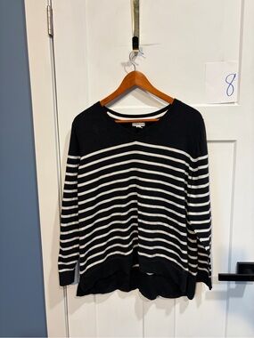 croft & barrow Black and White Striped V-Neck Sweater